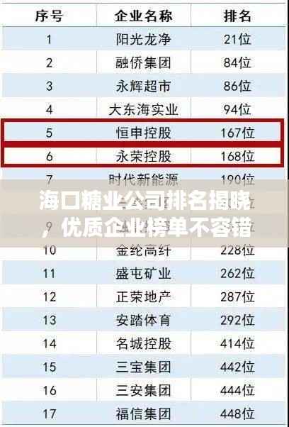 海口糖业公司排名揭晓,优质企业榜单不容错过!