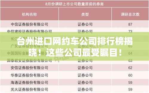 台州进口网约车公司排行榜揭晓！这些公司最受瞩目！